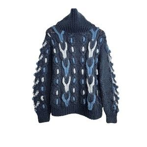 Vintage Carducci 90's Women's Blue Chunky Knit Mock Neck Sweater Size Me…